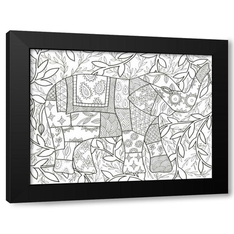 Buddha Elephant Floral Black Modern Wood Framed Art Print with Double Matting by Varacek, Pam