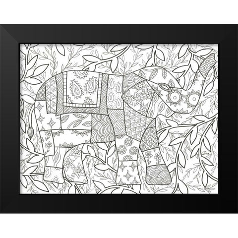 Buddha Elephant Floral Black Modern Wood Framed Art Print by Varacek, Pam