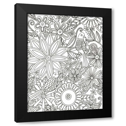 Floral Birds Black Modern Wood Framed Art Print with Double Matting by Varacek, Pam