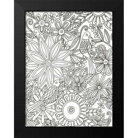 Floral Birds Black Modern Wood Framed Art Print by Varacek, Pam