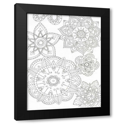 Floral Mandala Black Modern Wood Framed Art Print by Varacek, Pam
