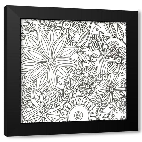 Floral Birds Black Modern Wood Framed Art Print with Double Matting by Varacek, Pam