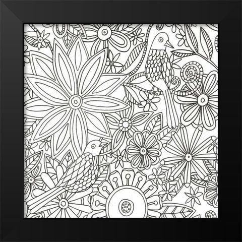 Floral Birds Black Modern Wood Framed Art Print by Varacek, Pam