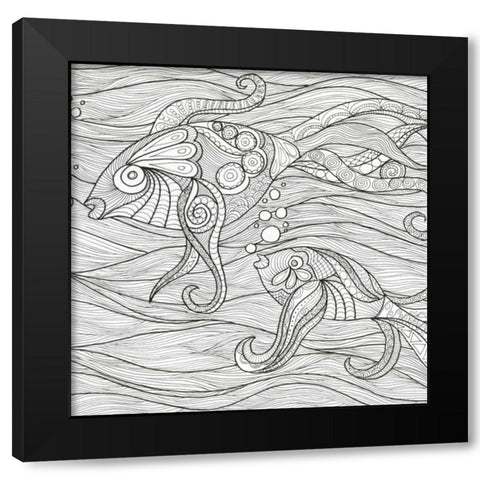 Fish Conversation Black Modern Wood Framed Art Print by Varacek, Pam