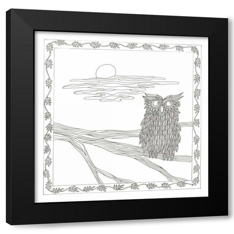 Owl In The Moonlight Black Modern Wood Framed Art Print with Double Matting by Varacek, Pam