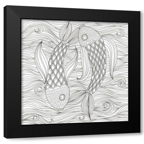 Fish Ying And Yang Black Modern Wood Framed Art Print with Double Matting by Varacek, Pam
