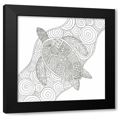 Wave Riding Turtle Black Modern Wood Framed Art Print with Double Matting by Varacek, Pam