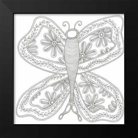 Herbal Butterfly Black Modern Wood Framed Art Print by Varacek, Pam