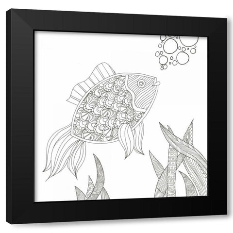 Fish Bubbles Black Modern Wood Framed Art Print with Double Matting by Varacek, Pam
