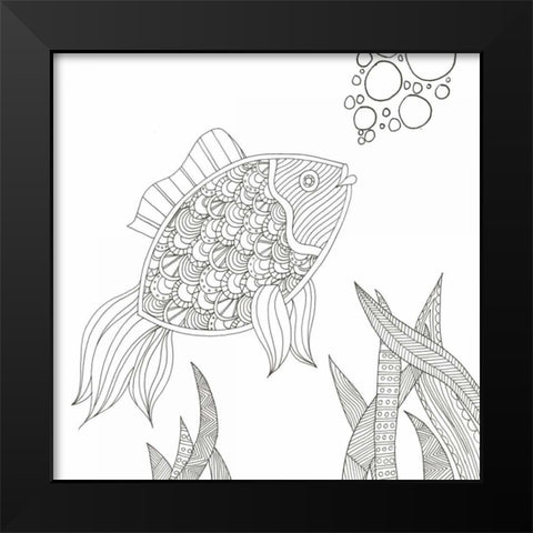 Fish Bubbles Black Modern Wood Framed Art Print by Varacek, Pam