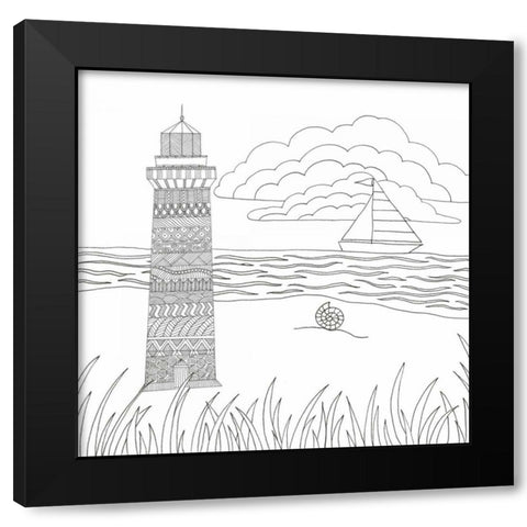Summer Lighthouse Black Modern Wood Framed Art Print with Double Matting by Varacek, Pam