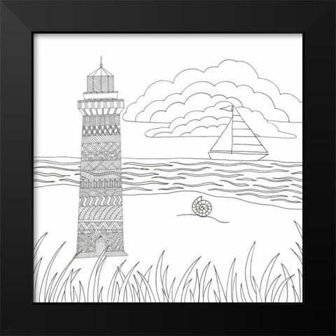 Summer Lighthouse Black Modern Wood Framed Art Print by Varacek, Pam