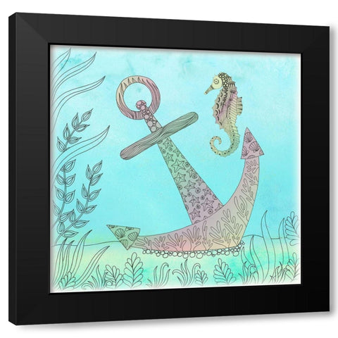 Anchored Seahorse Black Modern Wood Framed Art Print with Double Matting by Varacek, Pam