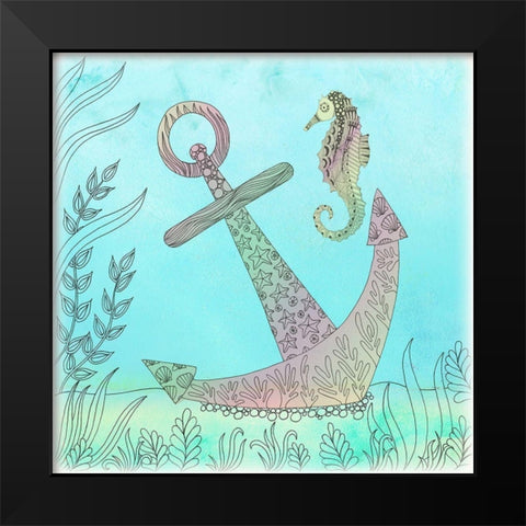 Anchored Seahorse Black Modern Wood Framed Art Print by Varacek, Pam