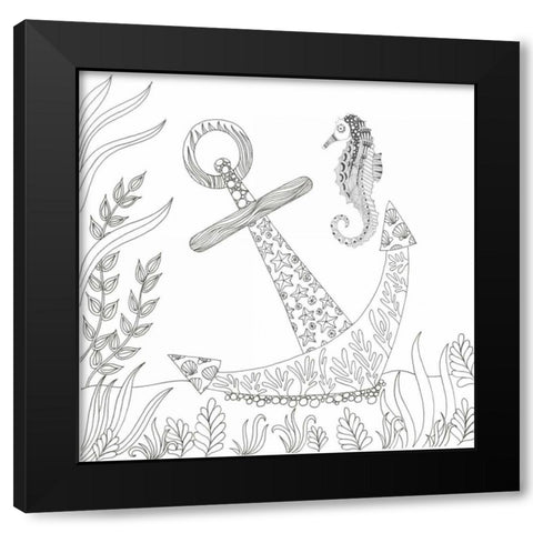 Anchored Seahorse Black Modern Wood Framed Art Print with Double Matting by Varacek, Pam