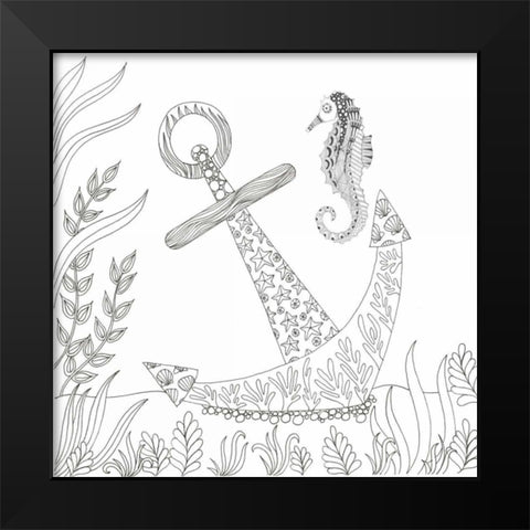 Anchored Seahorse Black Modern Wood Framed Art Print by Varacek, Pam