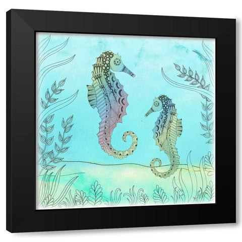 Seahorse Pair Black Modern Wood Framed Art Print with Double Matting by Varacek, Pam