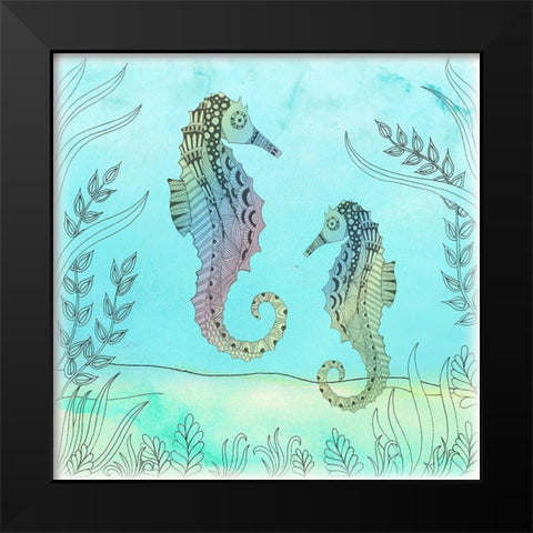 Seahorse Pair Black Modern Wood Framed Art Print by Varacek, Pam