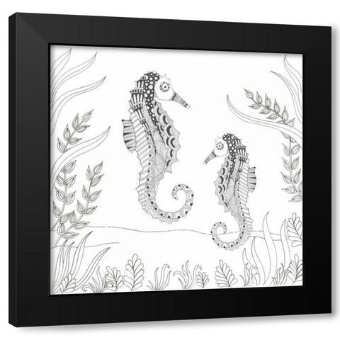 Seahorse Pair Black Modern Wood Framed Art Print with Double Matting by Varacek, Pam