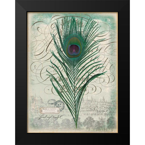 Peacock Feather 2 Black Modern Wood Framed Art Print by Lula Bijoux and Company