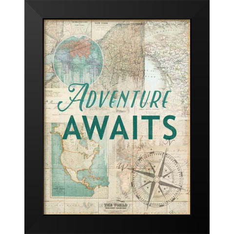 Adventure awaits Black Modern Wood Framed Art Print by Lula Bijoux and Company