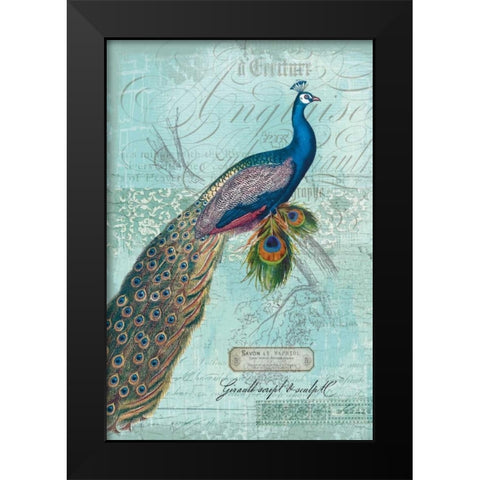 Peacock Nouveau Black Modern Wood Framed Art Print by Lula Bijoux and Company