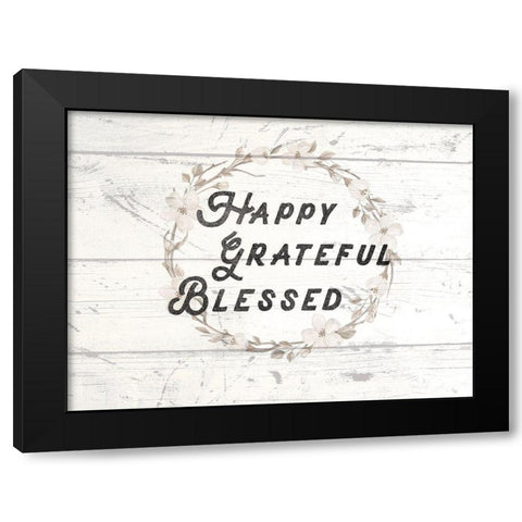 Happy Grateful Blessed Black Modern Wood Framed Art Print with Double Matting by Lula Bijoux and Company