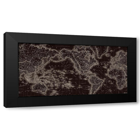 New World Map Black Modern Wood Framed Art Print by Lula Bijoux and Company