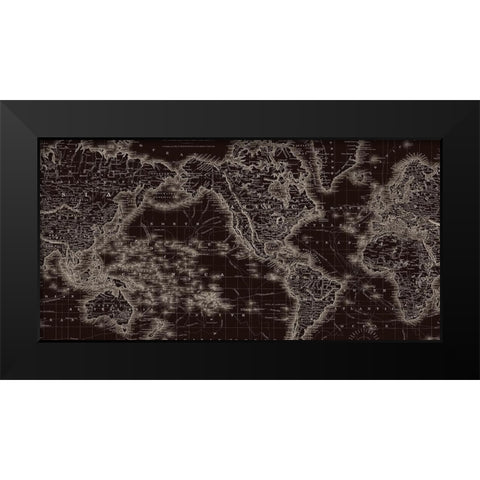 New World Map Black Modern Wood Framed Art Print by Lula Bijoux and Company