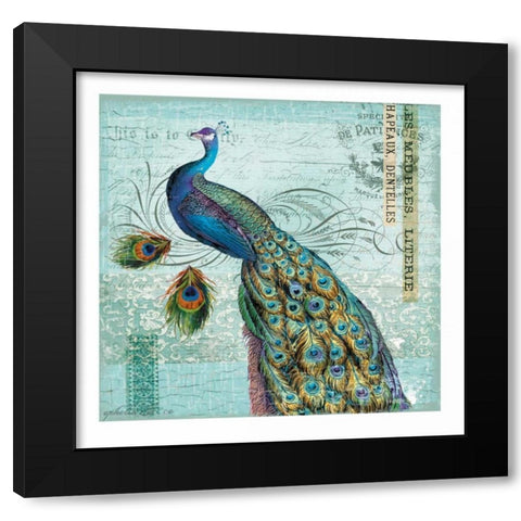 Peacock Nouveau Black Modern Wood Framed Art Print with Double Matting by Lula Bijoux and Company