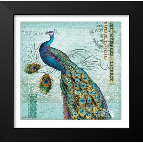 Peacock Nouveau Black Modern Wood Framed Art Print by Lula Bijoux and Company