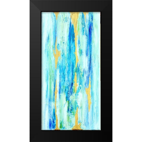 Blue Gold Abstract Black Modern Wood Framed Art Print by Jenner, Roya