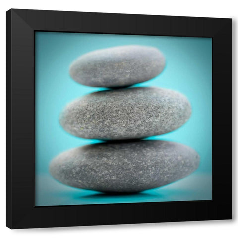 Stacking Stones 1 Teal Black Modern Wood Framed Art Print with Double Matting by De Carvalho, Sandro