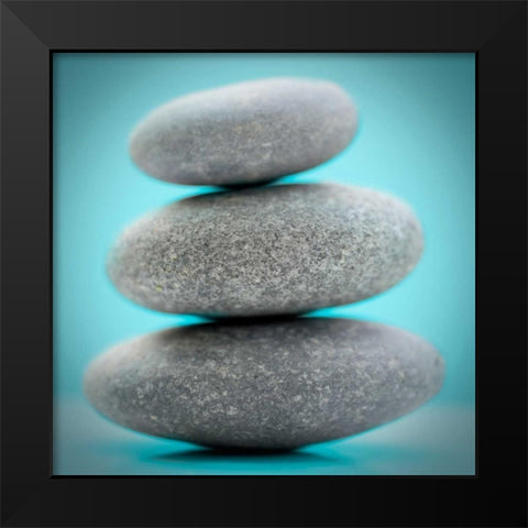 Stacking Stones 1 Teal Black Modern Wood Framed Art Print by De Carvalho, Sandro