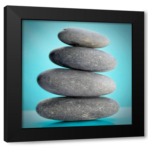 Stacking Stones 2 Teal Black Modern Wood Framed Art Print with Double Matting by De Carvalho, Sandro