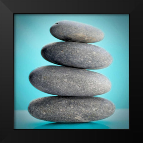 Stacking Stones 2 Teal Black Modern Wood Framed Art Print by De Carvalho, Sandro