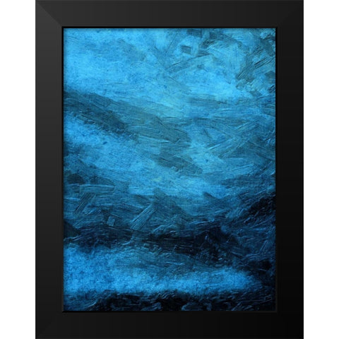 Indigo Bruch Strokes Abstract Black Modern Wood Framed Art Print by Lewis, Sheldon