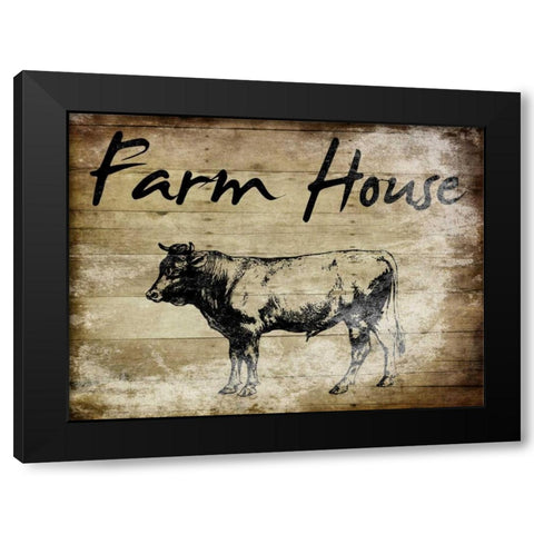 Farm House Bull Black Modern Wood Framed Art Print by Lewis, Sheldon