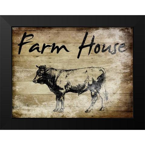 Farm House Bull Black Modern Wood Framed Art Print by Lewis, Sheldon