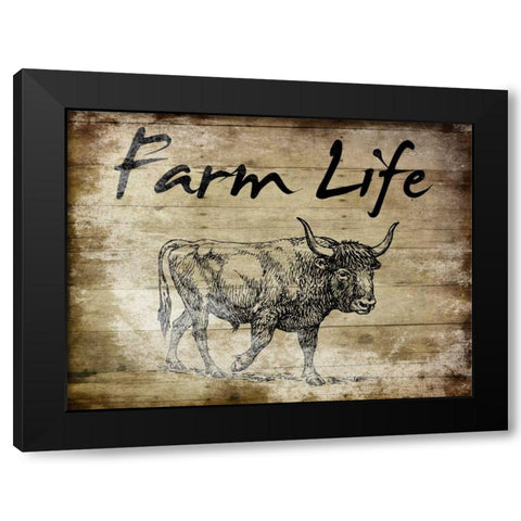 Farm Life Bull Black Modern Wood Framed Art Print by Lewis, Sheldon