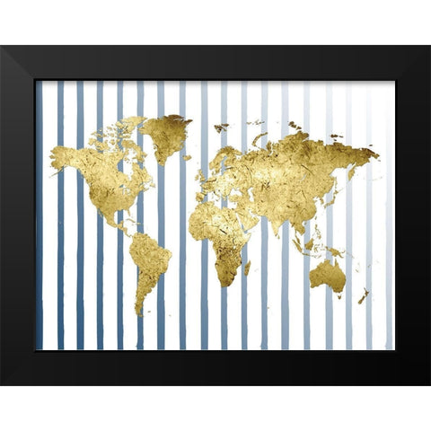 Striped Map Black Modern Wood Framed Art Print by Lewis, Sheldon