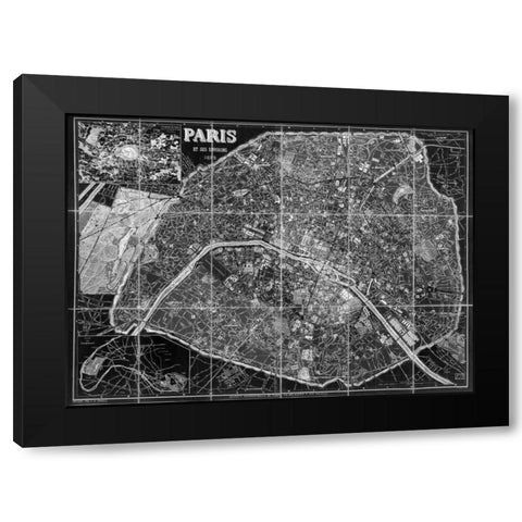 Paris Map BW Black Modern Wood Framed Art Print with Double Matting by Carlson, Tina