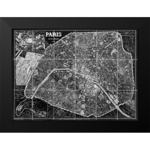 Paris Map BW Black Modern Wood Framed Art Print by Carlson, Tina