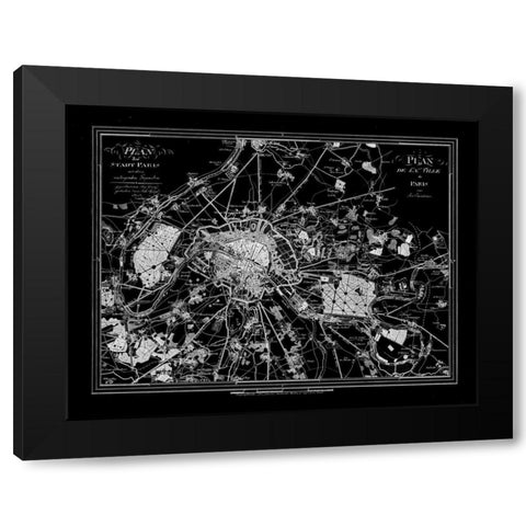 Paris Map 2 BW Black Modern Wood Framed Art Print with Double Matting by Carlson, Tina
