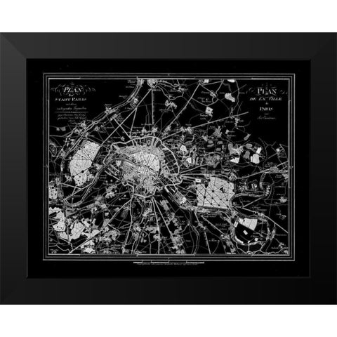 Paris Map 2 BW Black Modern Wood Framed Art Print by Carlson, Tina
