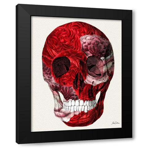 Skull With Roses Black Modern Wood Framed Art Print with Double Matting by Carlson, Tina