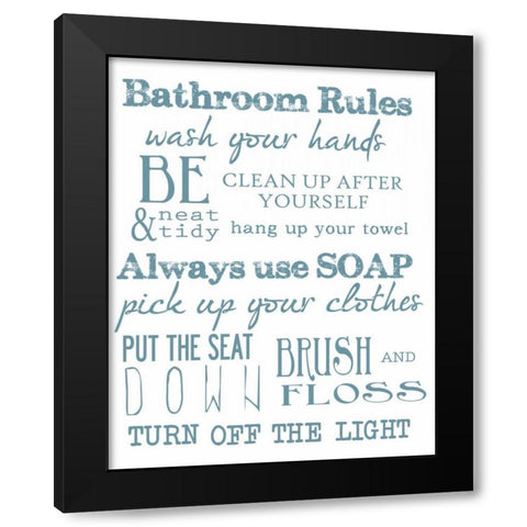 BATHROOM RULES WHITE Black Modern Wood Framed Art Print by Greene, Taylor