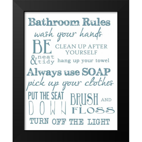 BATHROOM RULES WHITE Black Modern Wood Framed Art Print by Greene, Taylor