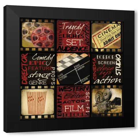 LIGHTS CAMERA ACTION Black Modern Wood Framed Art Print by Greene, Taylor