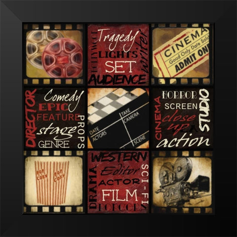 LIGHTS CAMERA ACTION Black Modern Wood Framed Art Print by Greene, Taylor